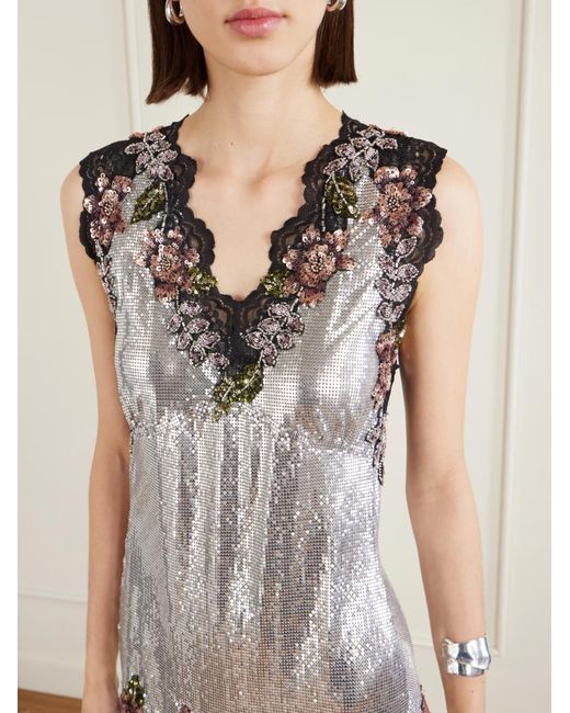 Rabanne White Rabanne Floral Embroidered Long Dress