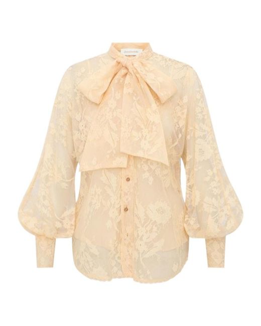 Zimmermann Natural Valiant Lace Pussybow Blouse
