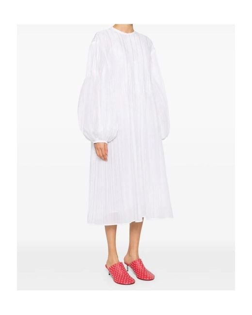 Jil Sander White Pleated Midi Dress