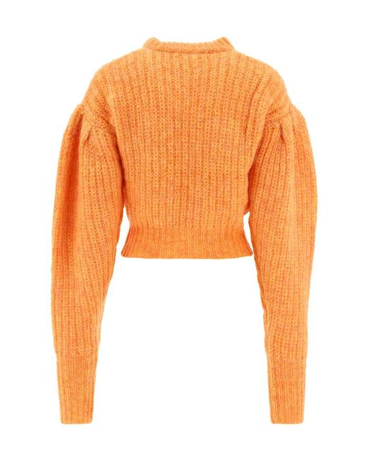 ROTATE BIRGER CHRISTENSEN Orange Logo Bubble Sleeve Short Sweater