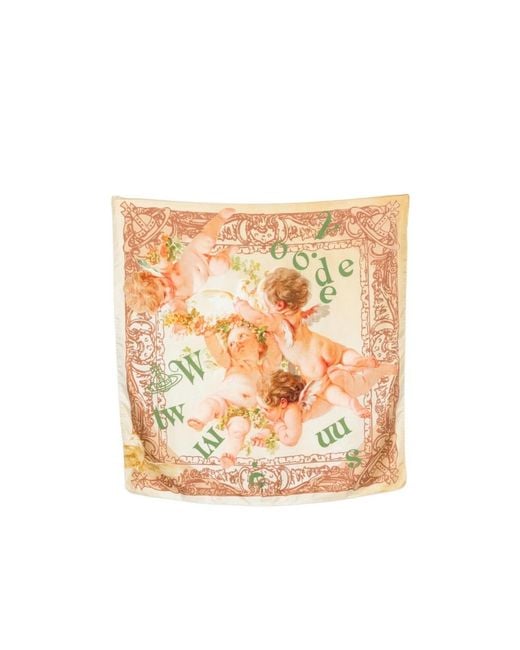 Vivienne Westwood White Cherub-Print Square-Shape Scarf