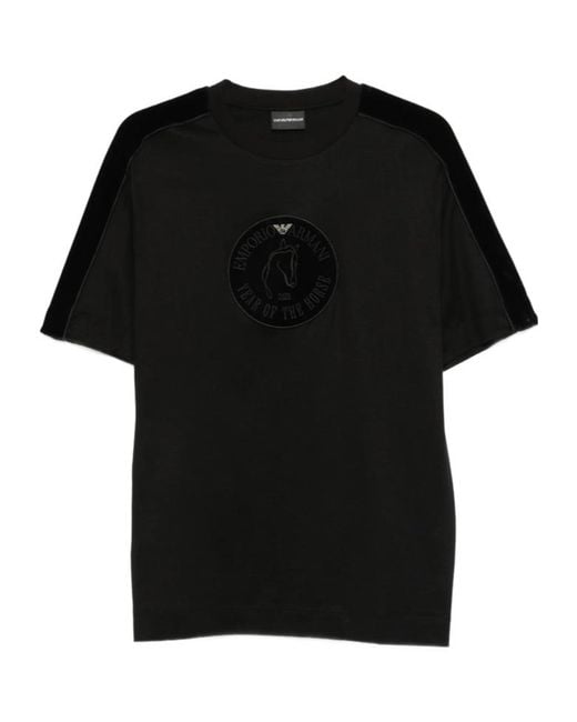 Emporio Armani Black Velvet-Panel T-Shirt for men