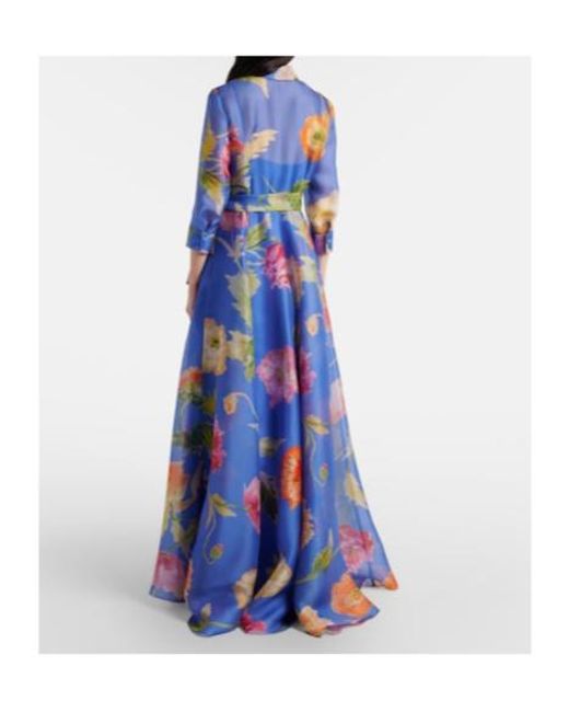Carolina Herrera Blue Floral Silk Organza Gown
