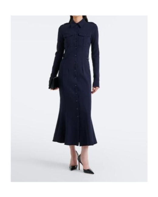 Mugler Blue Wool-Blend Shirt Dress