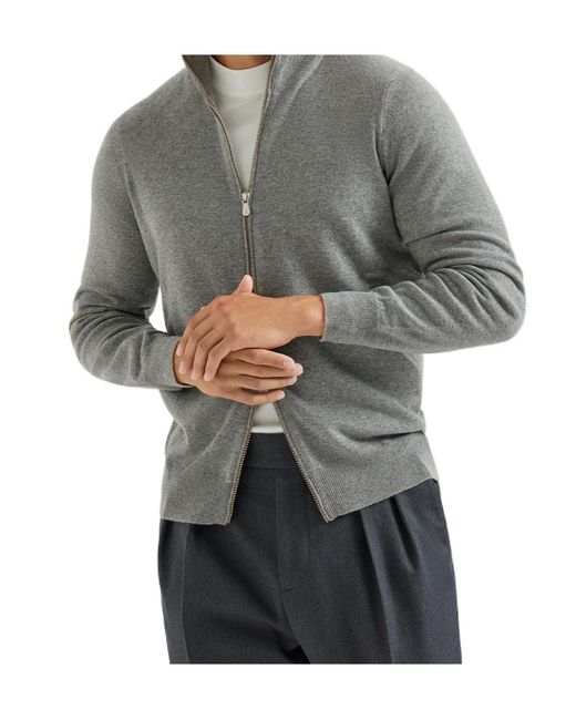 Brunello Cucinelli Gray Long-Sleeved Cashmere Cardigan for men