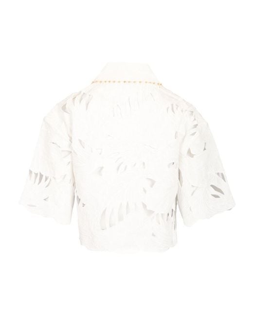 Zimmermann White Mahon Embroidered Crop Shirt
