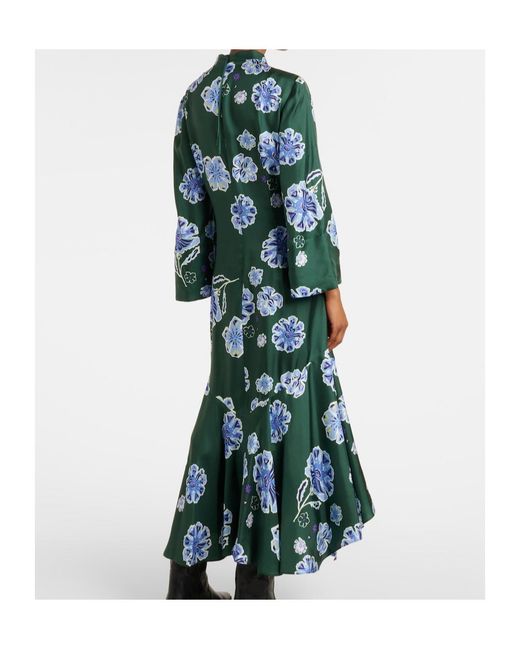 Dorothee Schumacher Blue Big Garden Floral Silk Twill Midi Dress