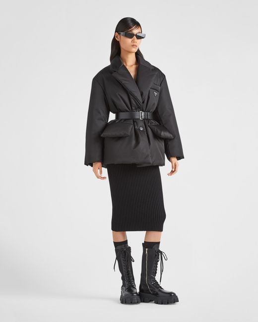 Prada Black Belted Logo-Detailed Puffer Jacket