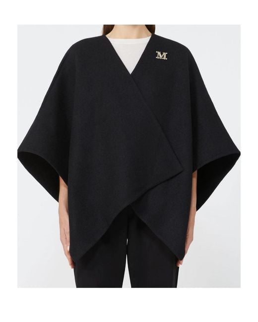 Max Mara Black Serra Logo Patch Cape