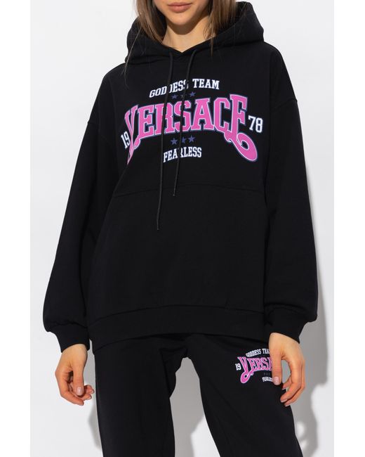 Versace Black Logo Printed Drawstring Hoodie