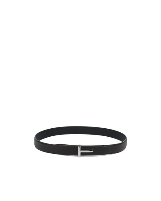 Tom Ford White T Logo Buckled Reversible Belt for men