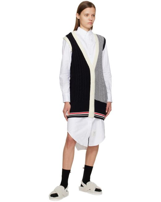Thom Browne Blue Rwb-Stripe Cable-Knit Vest