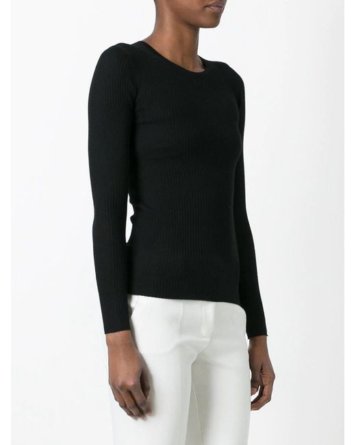 Theory Black Ribbed-Knit Slim-Fit Crewneck Jumper