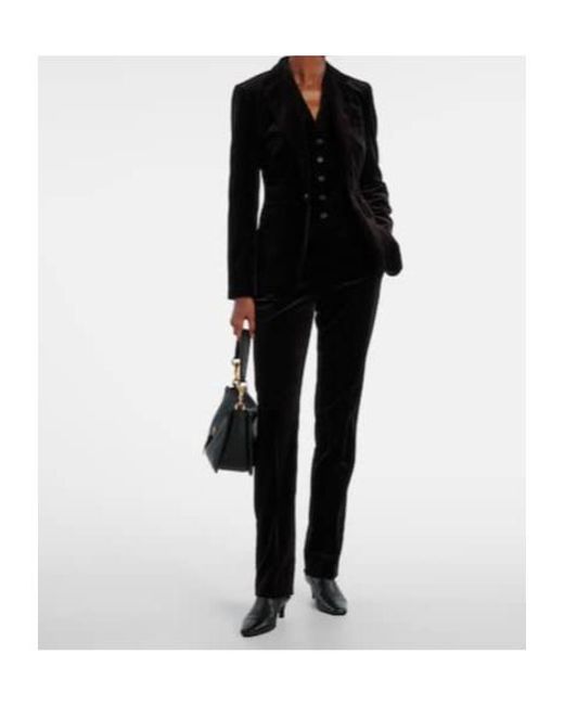 Ralph Lauren Black Cotton-Blend Velvet Straight Pants