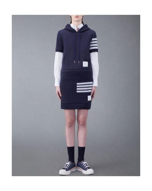 Thom Browne Blue Short-Sleeved Drawstring Hoodie