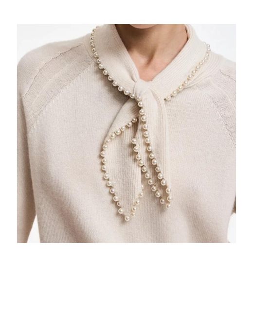 Essentiel Antwerp White Pearl-Accented Bow-Collar Sweater