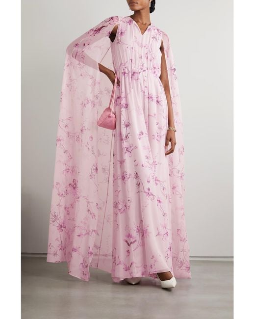 Erdem Pink Kenley Shawl-Style Printed Dress