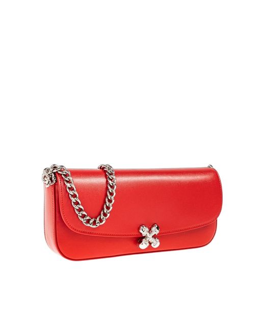 McQueen Red Skull Flower Chain Clutch Bag