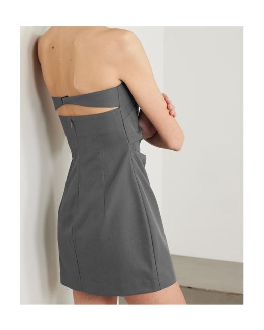 St. Agni Gray Strapless Cutout Wool-Blend Twill Mini Dress