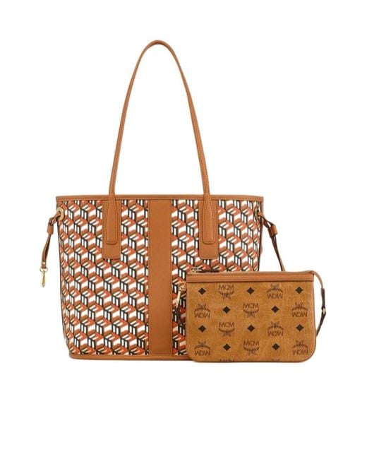 MCM Brown Liz Visetos Double-Sided Shopping Bag