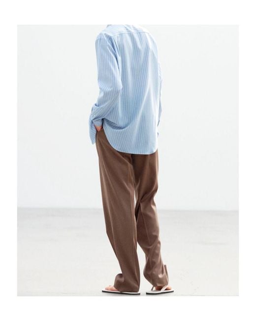 Auralee Blue Striped Wool Shirt for men