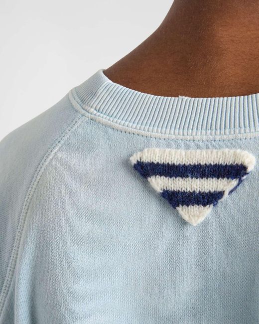 Prada Blue Logo Printed Crewneck Sweatshirt