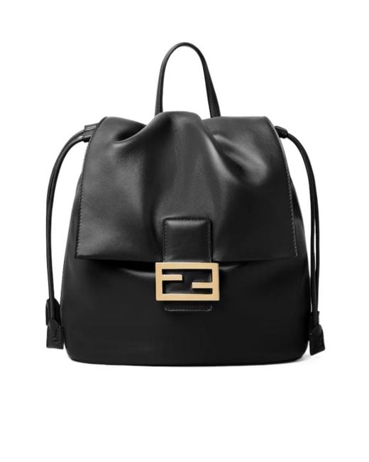 Fendi Black Ff Clasp Drawstring Backpack