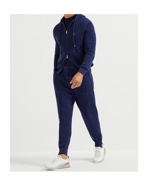 Brunello Cucinelli Blue Cotton Track Pants for men