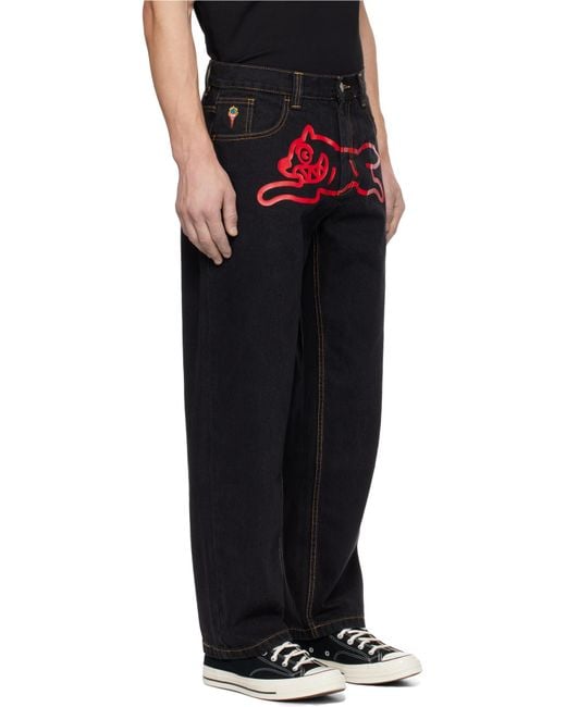 ICECREAM Black Running Dog-Print Jeans for men