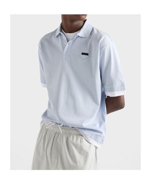 Prada Blue Cotton Polo Shirt for men
