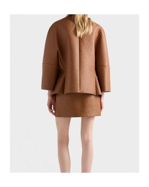 Prada Brown Nappa Leather Jacket With Scarf