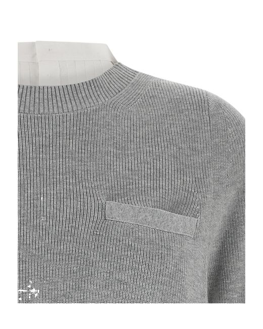 Sacai Gray Crewneck Pleated Back Shirt Jumper