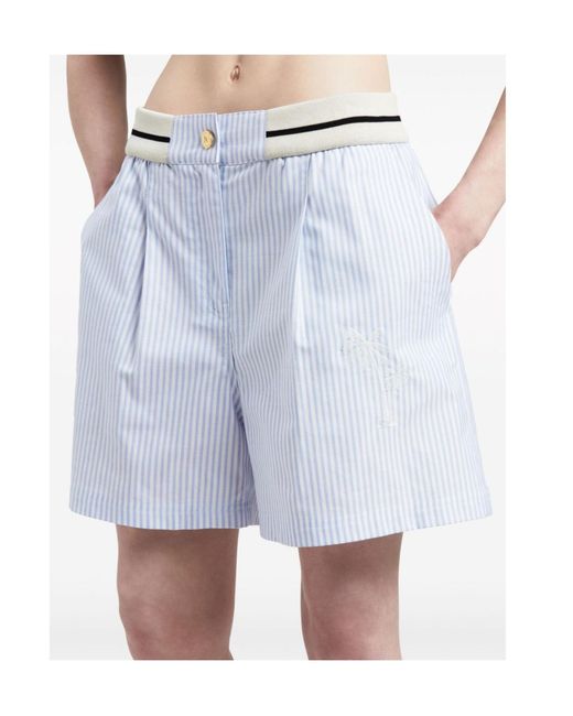 Palm Angels White Stiped Pleated Boxed Shorts