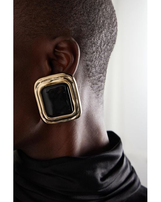 Saint Laurent Black Square Cabochon Earrings