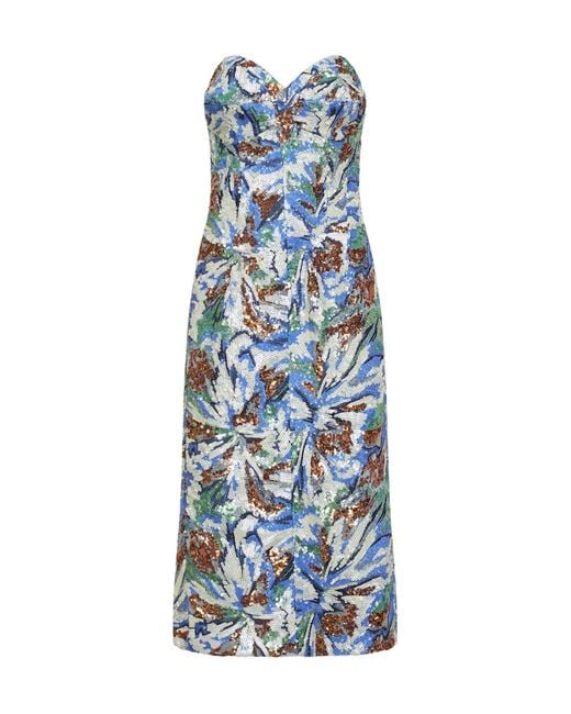 Rabanne Blue Rabanne Sequinned Floral Strapless Dress