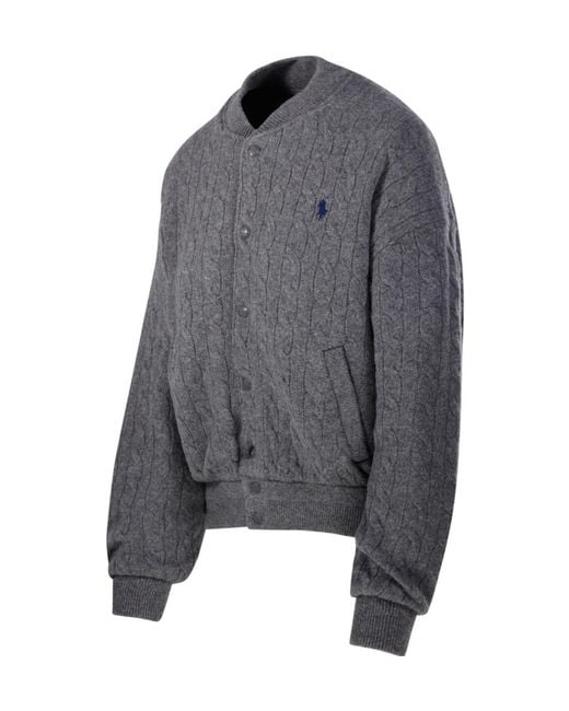 Polo Ralph Lauren Gray Cable-Knit Bomber Jacket