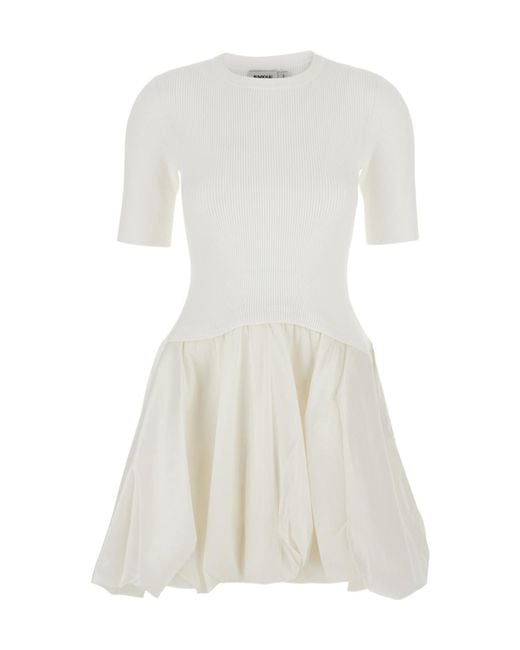 Jonathan Simkhai White Crewneck Mini Dress With Puffed Skirt