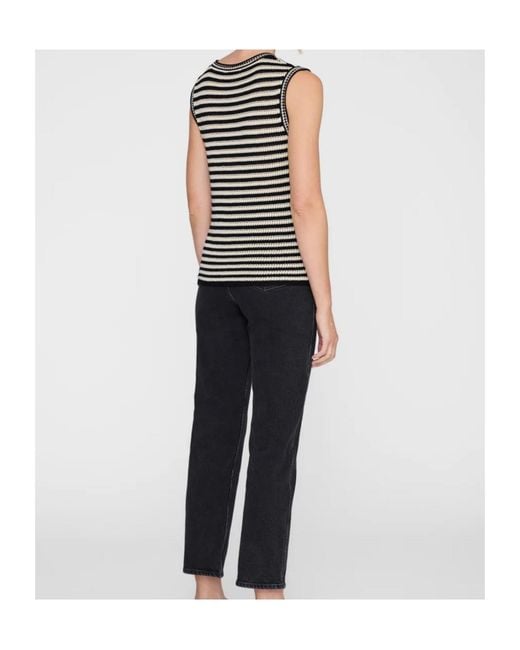 Anine Bing Black Lowen Striped V-Neck Vest