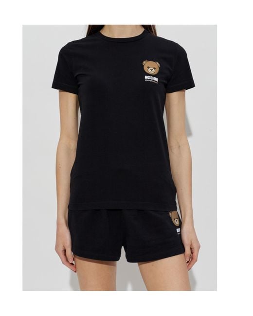 Moschino Black Bear-Printed Short Sleeved T-Shirt