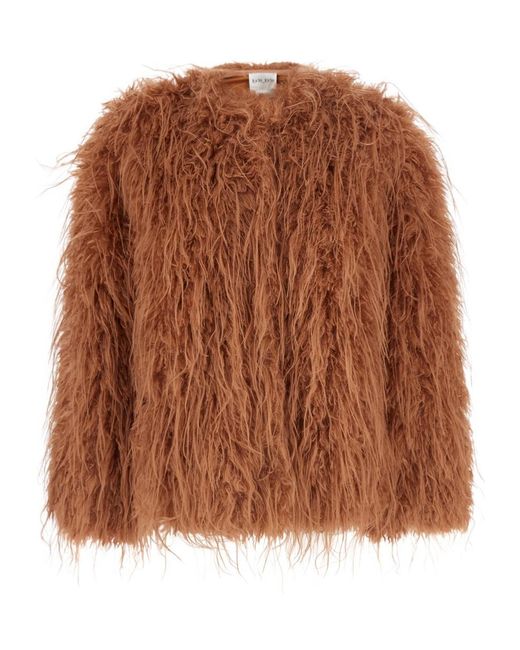 Forte_forte Brown Textured Faux Fur Jacket