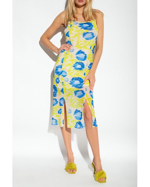 Ganni White Printed Mesh Slip Dress