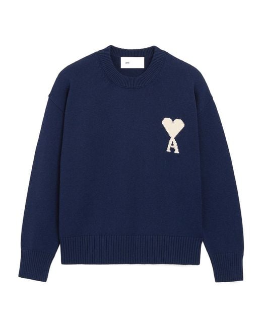 AMI Blue Ami Ami De Coeur Crewneck Jumper for men