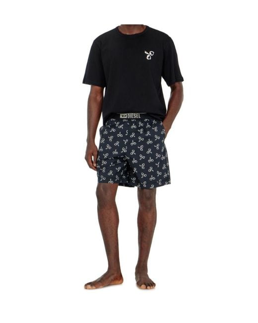 DIESEL Black Cotton Pyjama Set With Handcuff Print for men
