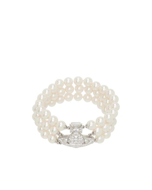 Vivienne Westwood White Graziella Triple Row Imitation Pearl Bracelet for men