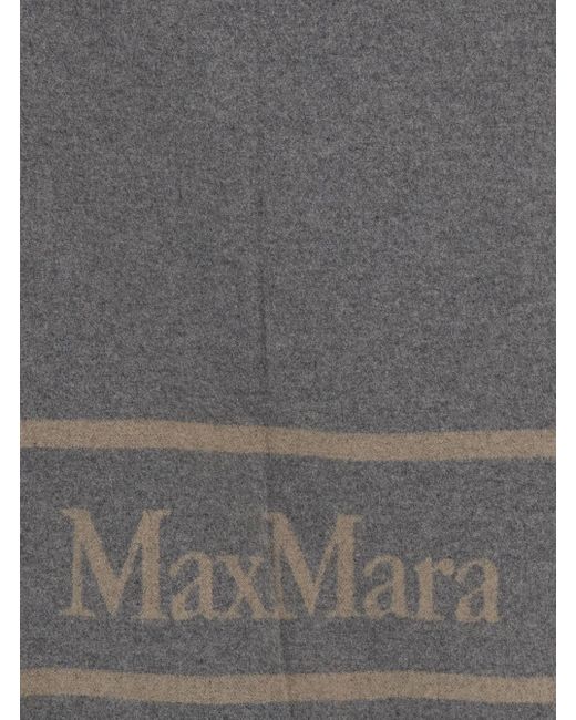 Max Mara Gray 'Hildestd' Stole With Fringed Hem And Logo Letteri