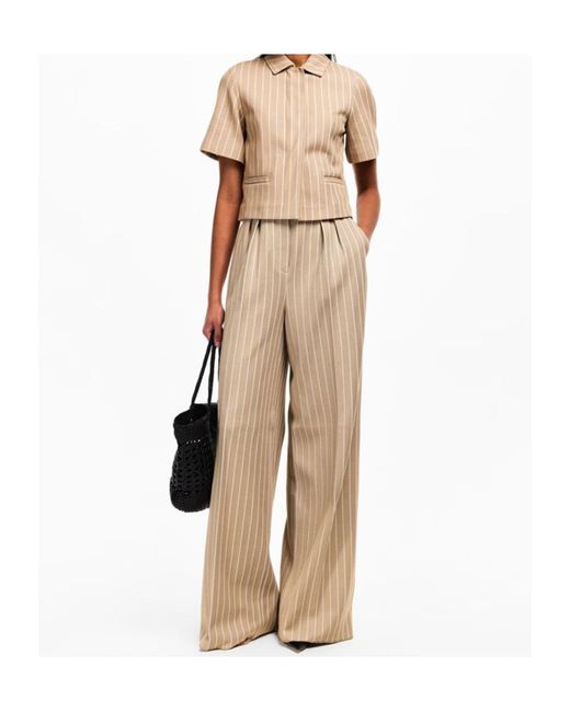 Max Mara Natural Knitted Wide-Leg Casual Pants
