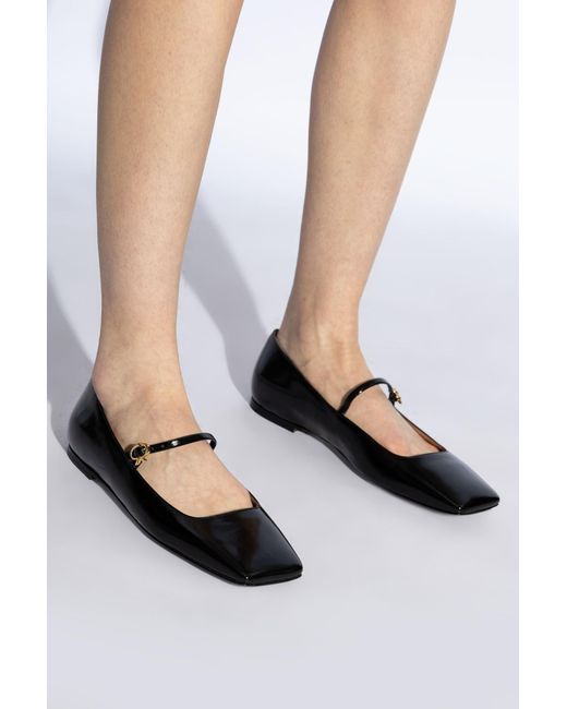 Gianvito Rossi Black Christina Squared Toe Flat Mary Jane Shoes