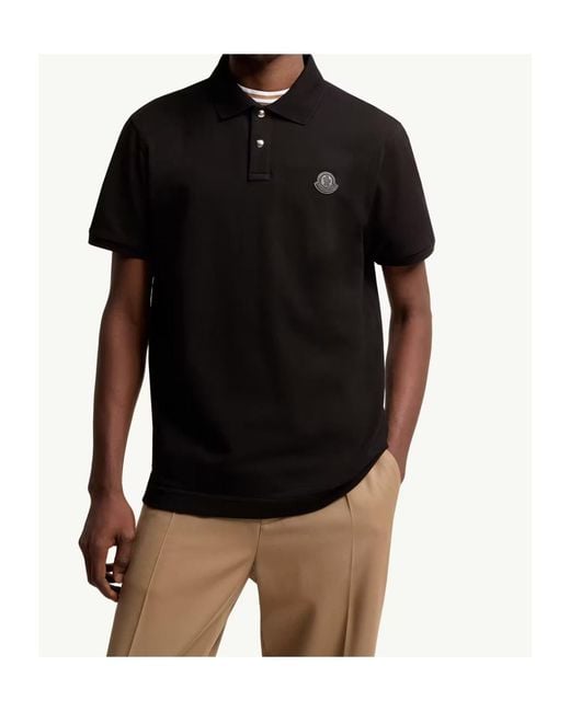 Moncler Black Logo Patch Short-Sleeved Polo Shirt for men