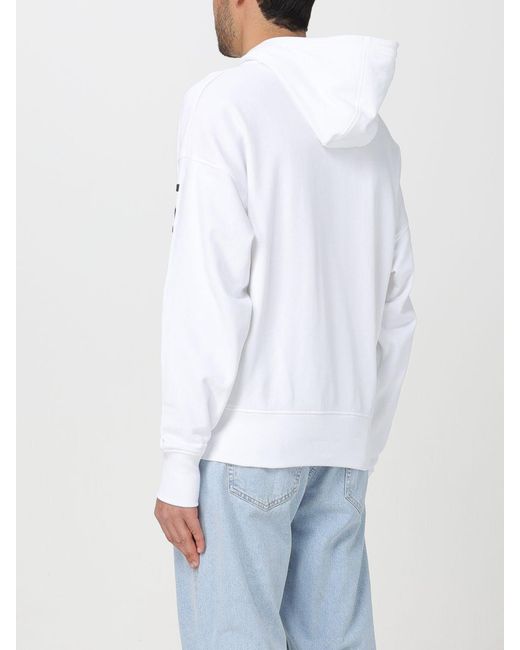 Calvin Klein White Logo-Embroidered Cotton Hoodie for men