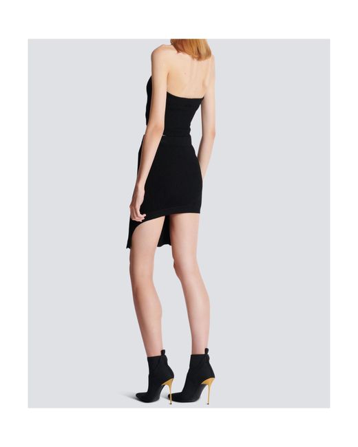Balmain Black Short Optical Illusion Ribbed Knit Skirt